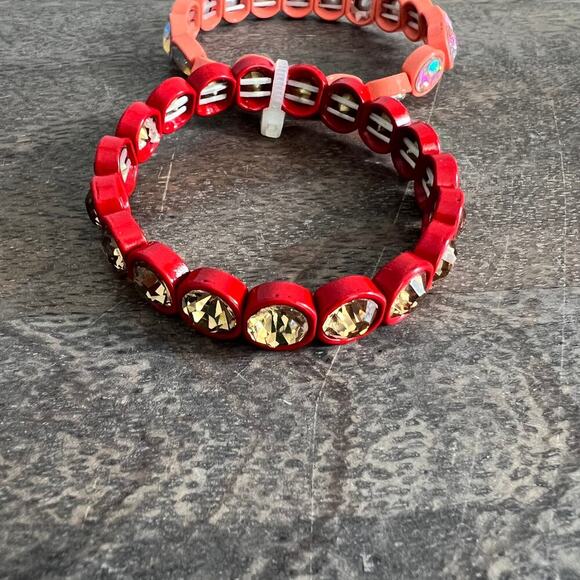 New Multicolor iridescent large rhinestone stretch bracelets - coral and red - Picture 3 of 5